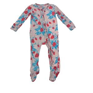 Posh Peanut Bamboo Strawberry Riffled Zip Footie Pajamas